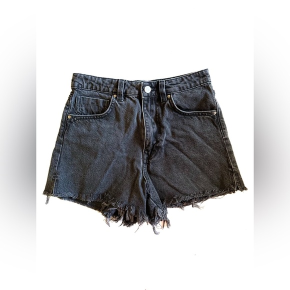 Zara Black Jean Shorts High-Waisted Distressed - Picture 1 of 5